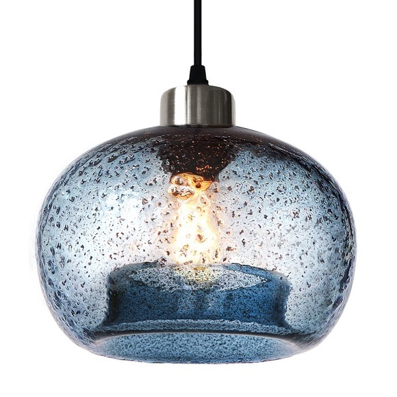 NEW IN BOX Hand Blown Glass COASTAL Blue Modern Accent Pendant light - Picture 2 of 9